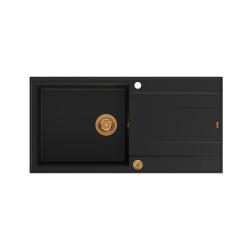 Vasca da cucina Quadri Luton in granito nero con piano di gocciolamento reversibile 100x50cm con tappo in rame 1208967316