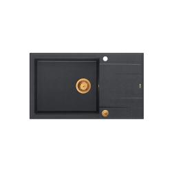 Quadri Luton lavello grande in granito antracite da incasso con gocciolatoio reversibile 86x50cm con tappo in rame 1208967335