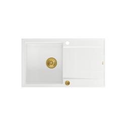 Quadri Luton lavello in granito bianco da appoggio con sgocciolatoio reversibile 86x50cm con tappo dorato 1208967338