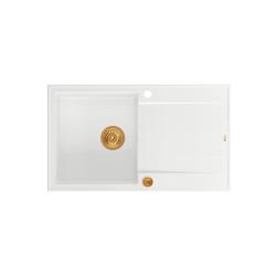 Lavello Quadri Luton in granito bianco con sgocciolatoio reversibile 86x50cm con tappo in rame 1208967339