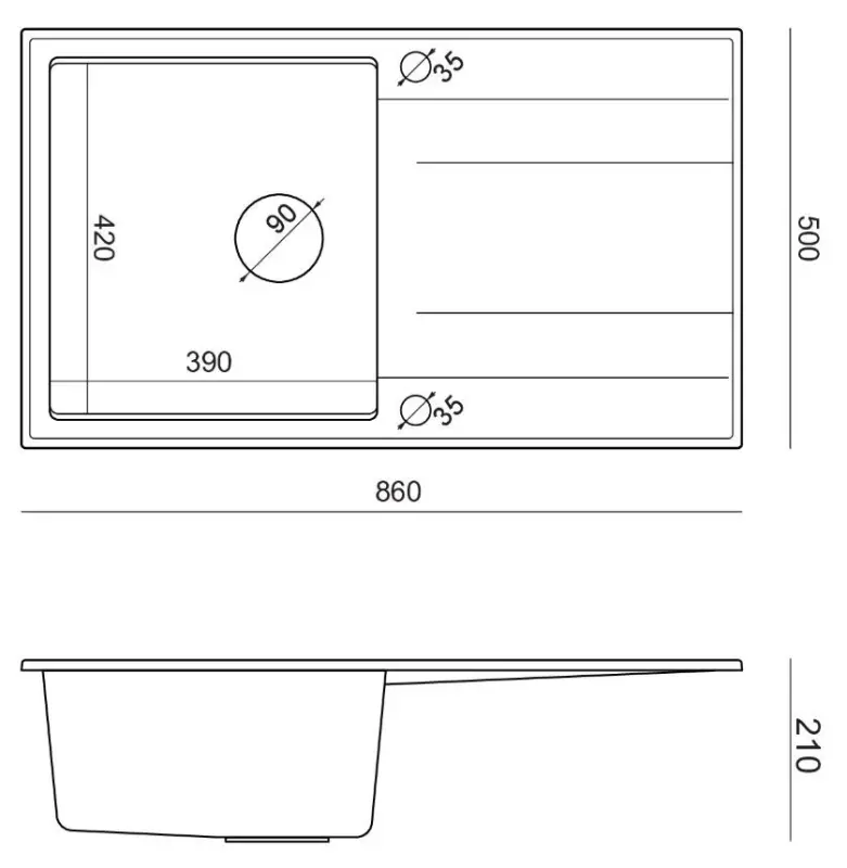 Lavello Quadri Luton in granito bianco con sgocciolatoio reversibile 86x50cm con tappo in rame 1208967339