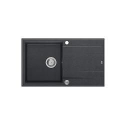 Quadri Luton lavello da appoggio in granito antracite con sgocciolatoio reversibile 86x50 cm con tappo in acciaio inox 1208967343