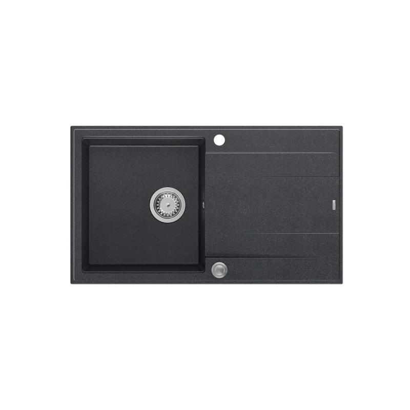 Quadri Luton lavello da appoggio in granito antracite con sgocciolatoio reversibile 86x50 cm con tappo in acciaio inox 1208967343