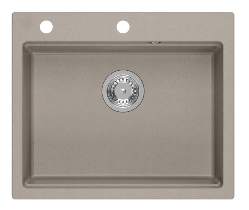 Lavello da incasso Quadri Durham in granito color taupe 595x500 con dispenser per sapone, tagliere, lavandino aggiuntivo e tappetino rotolante 1208967376
