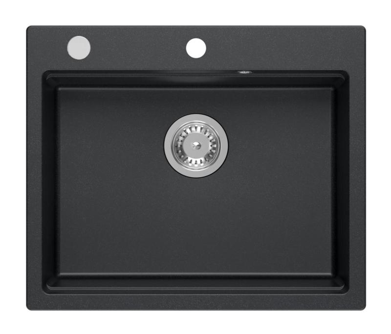 Lavabo da appoggio Quadri Durham in granito antracite 595x500 con dispenser di sapone, tagliere, vasca di inserimento e tappetino rotolante 1208967379