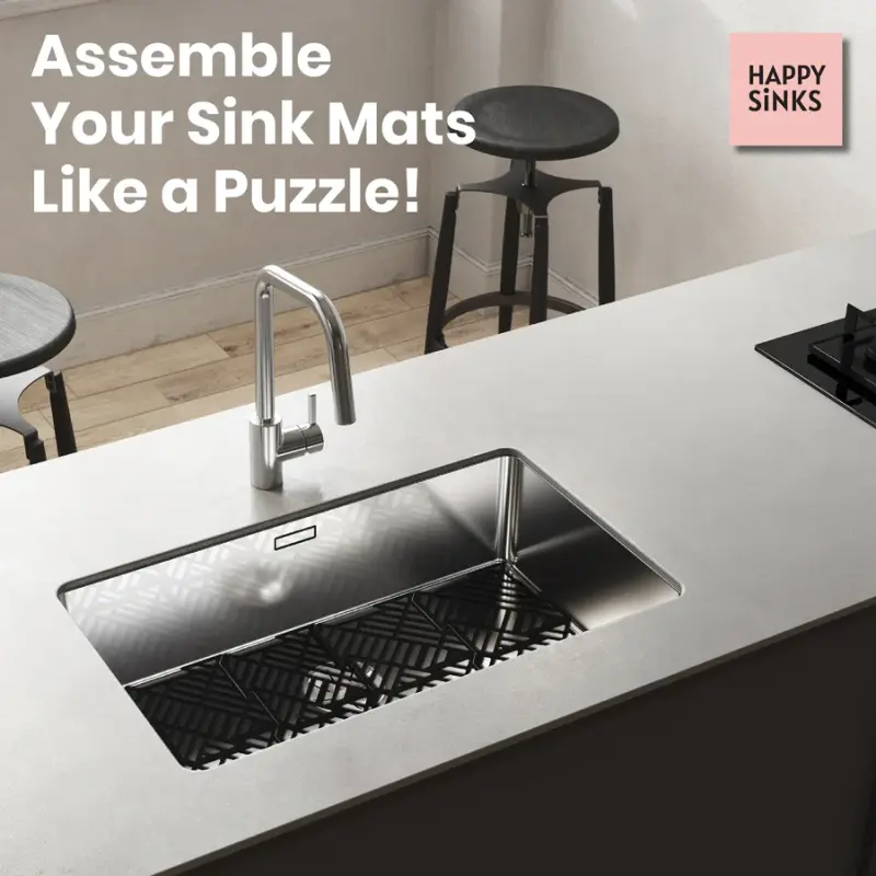 Magisso Happy Sink Puzzle protezione per il fondo nero, set di 4 pezzi per lavello, nero, 32,5 x 32,5 cm, 1208967385