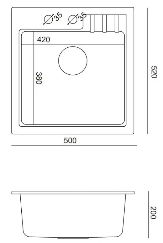 Quadri Cardigan Lavello in granito tortora montaggio soprapiano 50x52cm con foro per rubinetto 1208967396