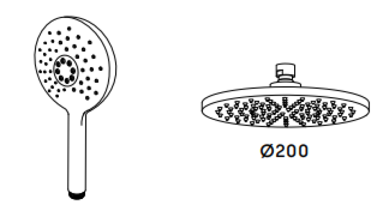 Waterevolution Flow combinazione doccia con soffione a pioggia cromato 200mm T141NR01