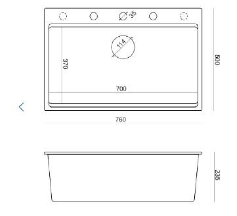 Quadri Hard Rock antracite lavello da incasso in granito grande 76x50cm incluso tappo in rame e accessori 1208967445