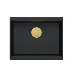 Quadri Newport II granito sotto-piano nero lavello 560x450 mm con tappo dorato e tappo di scarico 1208967449