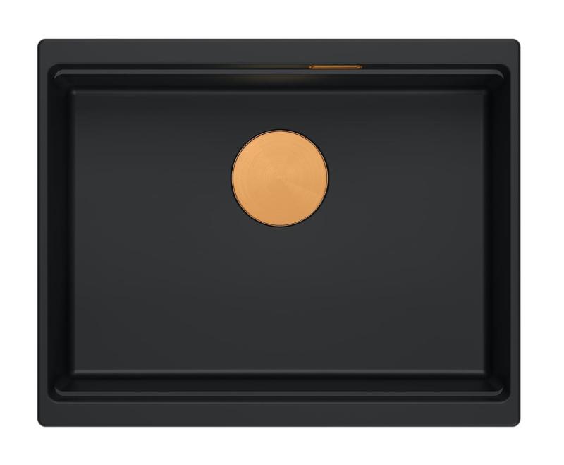 Quadri Newport II lavello sottopiano in granito nero 560x450mm con tappo e coperchio di scarico in rame 1208967450