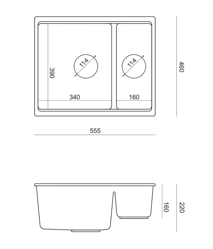 Quadri Newport II bianco 1,5 lavello in granito da incasso e sottopiano 555x460mm con tappo in rame 1208967463