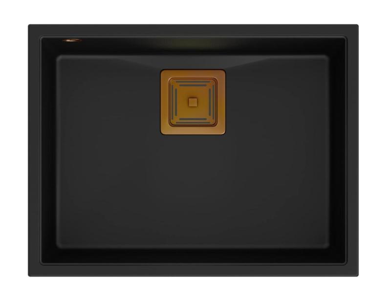 Quadri Quadrangle lavello da incasso in granito nero 55x42 cm con tappo in rame 1208967476