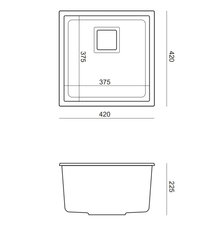 Quadri Quadrangle antracite granito lavello sottopiano 42x42cm con tappo dorato 1208967487