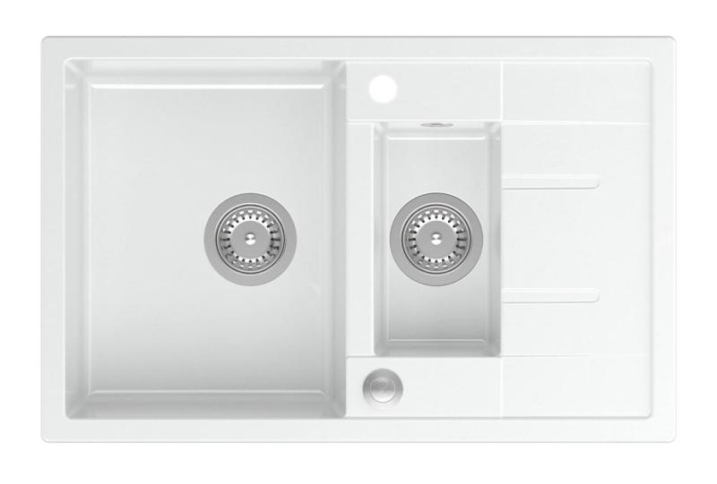 Quadri Brenton lavello da incasso in granito bianco, 1,5 vasca con sgocciolatoio, 78x50 cm, con tappo in acciaio inox, codice 1208967491