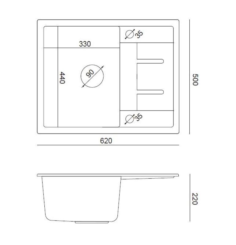 Quadri Dalton lavello da incasso in granito grigio con gocciolatoio 62x50cm con tappo in acciaio inossidabile 1208967492