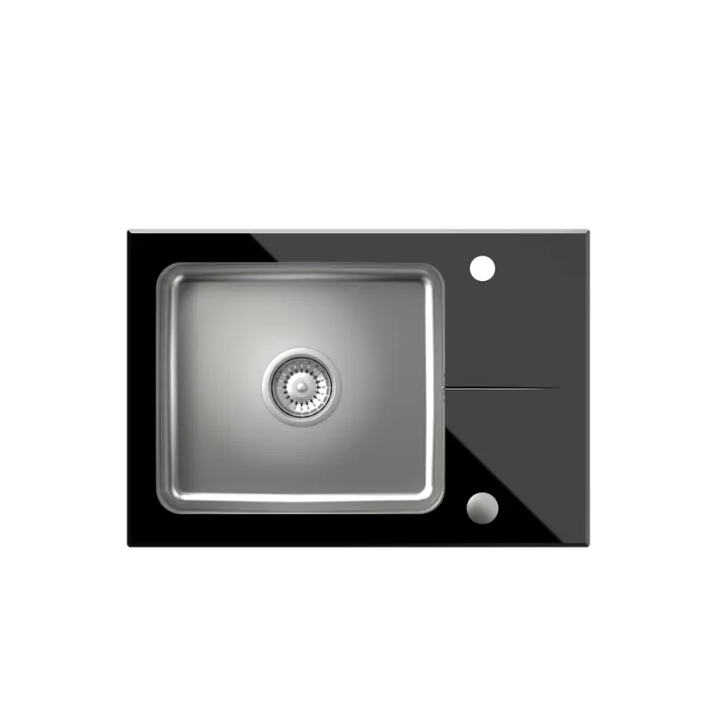 Set Quadri Glazz met keukenmengkraan en ingebouwde roestvrijstalen spoelbak met zwart glazen afdruipgedeelte 64x44cm omkeerbaar 1208967493