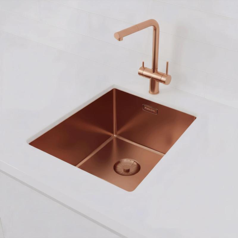 Pure.Sink Prestige lavello 34x40 cm PVD Rame raggio 10 mm sottopiano, filo top e sopratop PPG3440-62