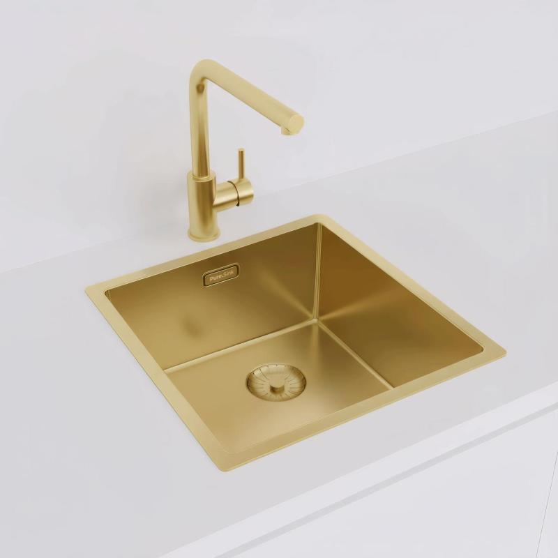 Pure.Sink Prestige lavello 40x40 cm PVD Oro raggio 10mm installazione sottopiano, filo top e da appoggio PPG4040-60