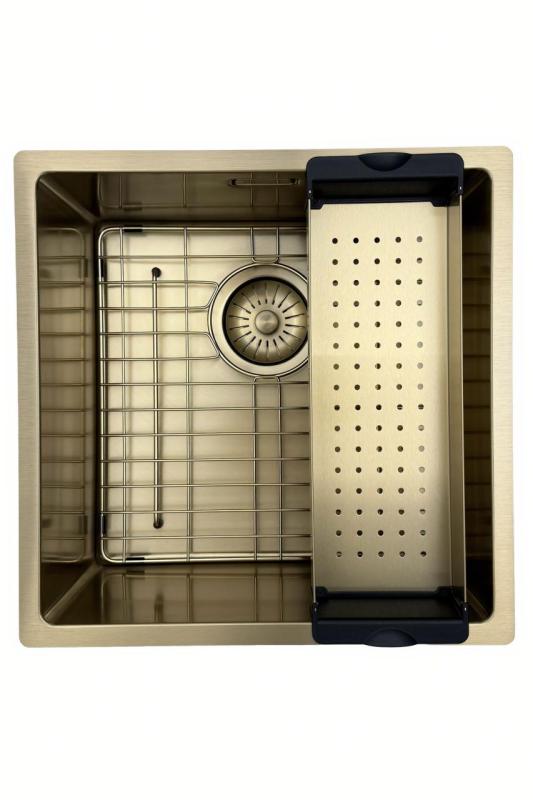 Pure.Sink Prestige lavello 40x40 cm PVD Oro raggio 10mm installazione sottopiano, filo top e da appoggio PPG4040-60