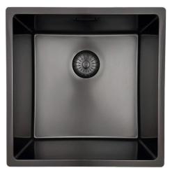 Lavello Pure.Sink Prestige 40x40 cm PVD Gun Metal raggio 10mm montaggio sottotop, filo-top e sopratop PPG4040-61.