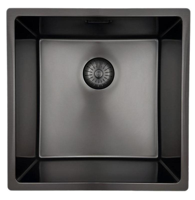 Lavello Pure.Sink Prestige 40x40 cm PVD Gun Metal raggio 10mm montaggio sottotop, filo-top e sopratop PPG4040-61.