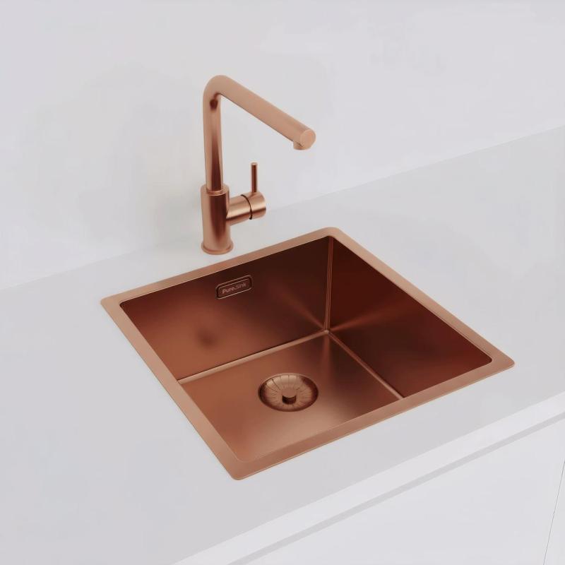 Pure.Sink Prestige lavello 40x40 cm PVD Rame raggio 10mm sottopiano, filo piano e soprapiano PPG4040-62