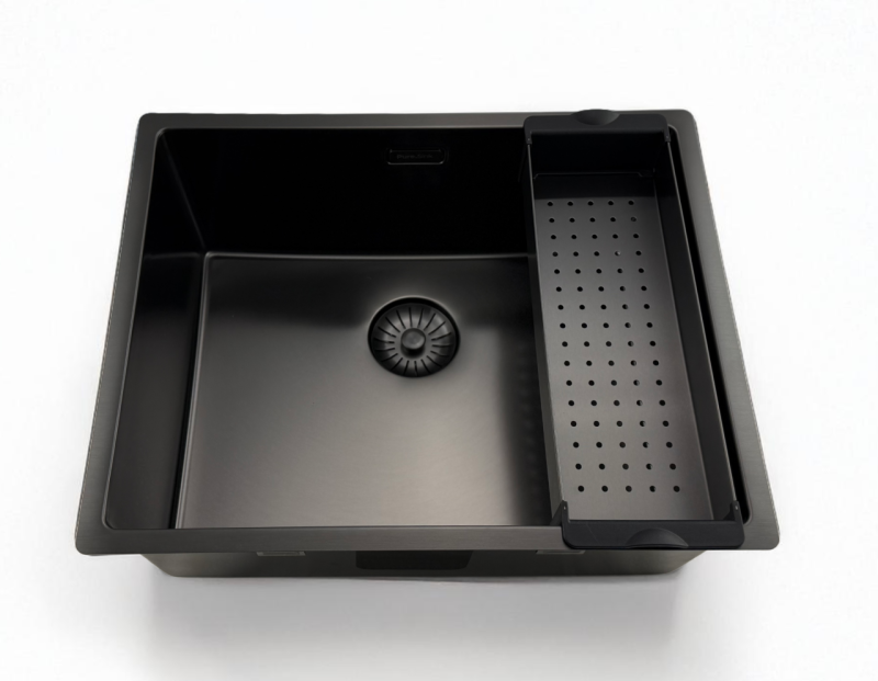 Pure.Sink Prestige lavello 50x40 cm PVD Gun Metal raggio 10 mm per installazione sottotop, filotop e sopratop PPG5040-61.