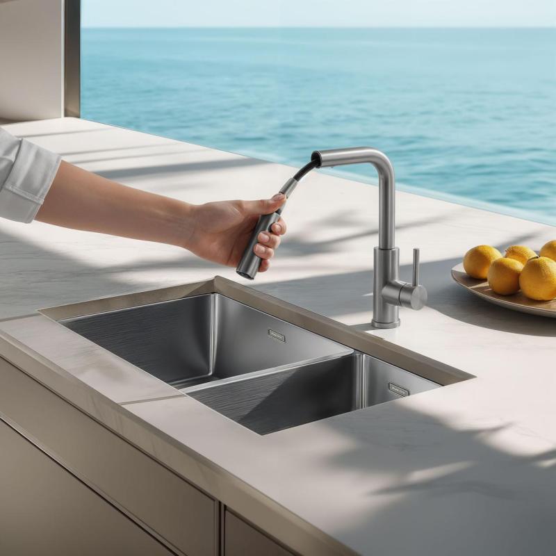 Pure.Sink Elite Steel Spark-S rubinetto da cucina in Acciaio Inox con bocca estraibile PS8041-02