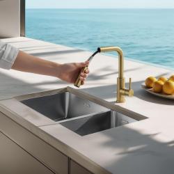 Pure.Sink Elite Steel Spark-S rubinetto da cucina PVD Oro Spazzolato con bocca estraibile PS8041-60