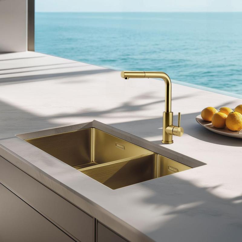 Pure.Sink Elite Steel Spark-S rubinetto da cucina PVD Oro Spazzolato con bocca estraibile PS8041-60