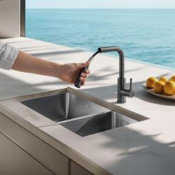 Pure.Sink Elite Steel Spark-S rubinetto da cucina PVD Gun Metal con bocca estraibile PS8041-61