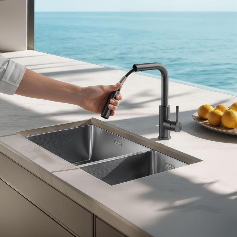 Pure.Sink Elite Steel Spark-S rubinetto da cucina PVD Gun Metal con bocca estraibile PS8041-61