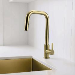 Pure.Sink Elite Steel Crystal-S rubinetto da cucina in PVD oro spazzolato con bocca estraibile PS8050-60.