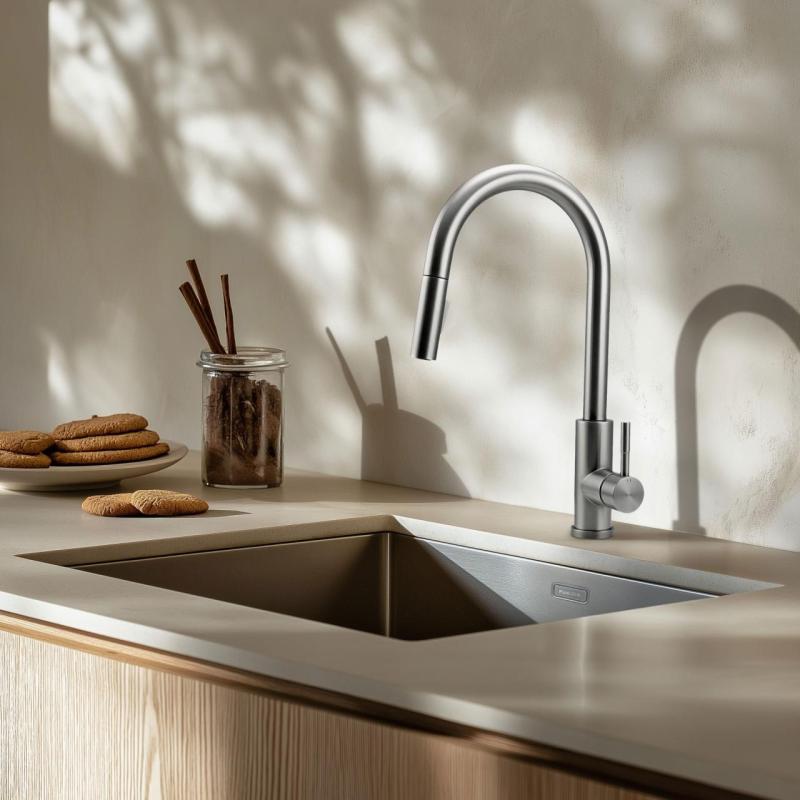 Pure.Sink Elite Steel Stream-S rubinetto da cucina in Acciaio Inox con bocca estraibile PS8045-02