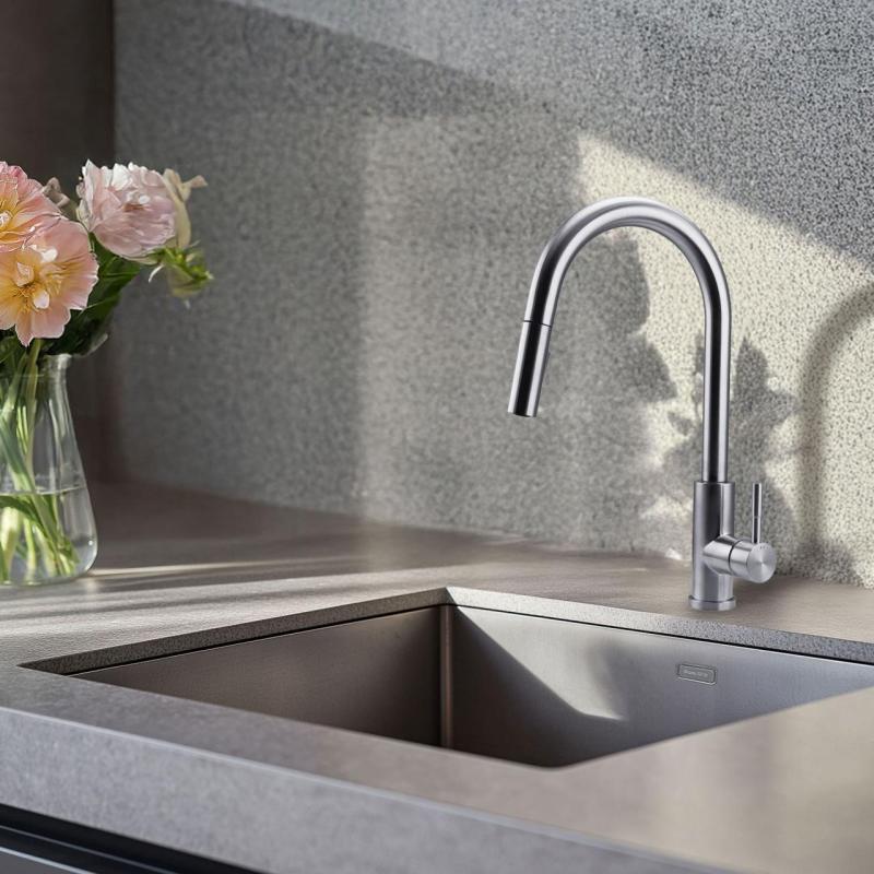 Pure.Sink Elite Steel Stream-S rubinetto da cucina in Acciaio Inox con bocca estraibile PS8045-02