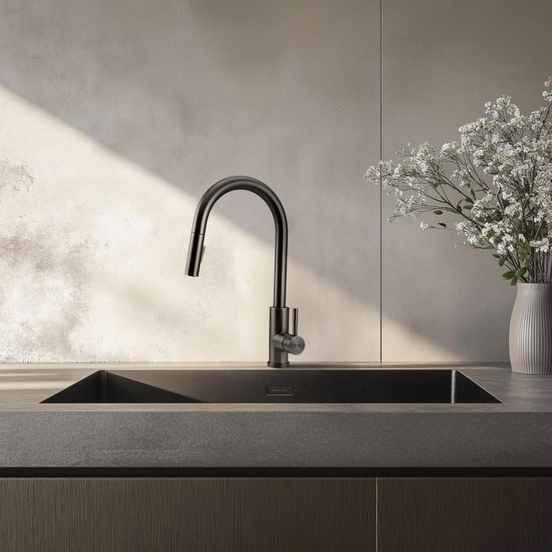 Pure.Sink Elite Steel Stream-S rubinetto da cucina PVD Gun Metal con bocca estraibile PS8045-61