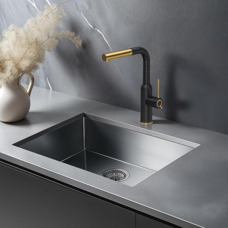 Quadri Stamford Rubinetto da Cucina Nero con Finitura in Oro PVD e Doccetta Estraibile 1208967688