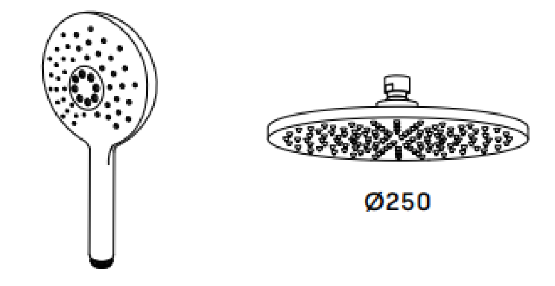 Combinazione doccia termostatica Waterevolution Flow con soffione a pioggia nero opaco 250mm rotondo T141TNR25PR