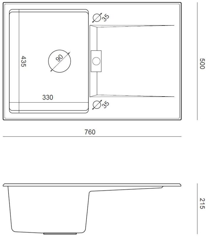 Quadri Minton Lavello da Incasso in Granito Grigio 76x50cm con Sgocciolatoio Reversibile e Tappo in Acciaio Inox - 1208967741