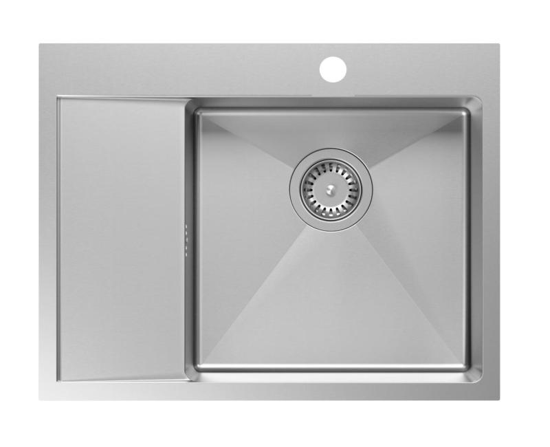 Aquadesign Clara Lavello in Acciaio Inox con Vasca a Destra 62x48cm Montaggio Sopra o Filo Top con Scolapiatti, Piattaforma per Rubinetto e Tappo in Acciaio Inox - 1208967755