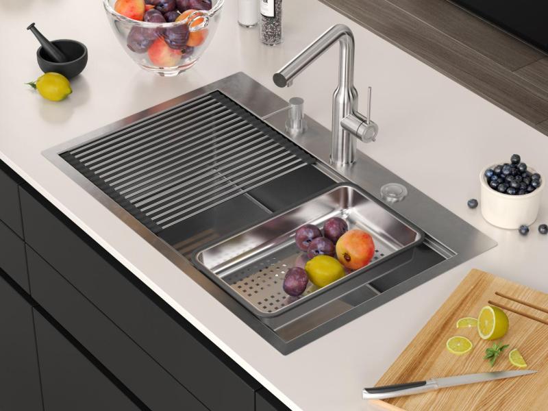 Aquadesign Vesta Lavello in Acciaio Inox 76x49cm Installazione da Appoggio e a Filo con Foro per Rubinetto, inclusi Tappo in Acciaio Inox e Accessori - 1208967762