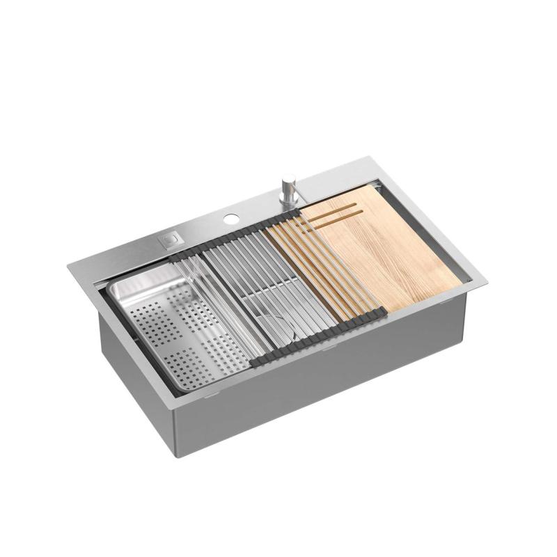 Aquadesign Vesta Lavello in Acciaio Inox 76x49cm Installazione da Appoggio e a Filo con Foro per Rubinetto, inclusi Tappo in Acciaio Inox e Accessori - 1208967762