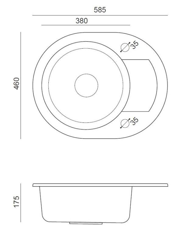 Quadri Londra Lavello Rotondo in Granito Grigio con Gocciolatoio e Tappo in Acciaio Inox 585x460mm Reversibile - 1208967772