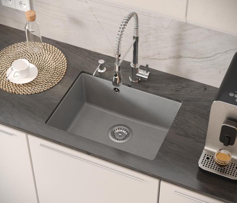 Quadri Elston Grigio Lavello da Incasso in Granito 495x360mm con Tappo in Acciaio Inox 1208967773