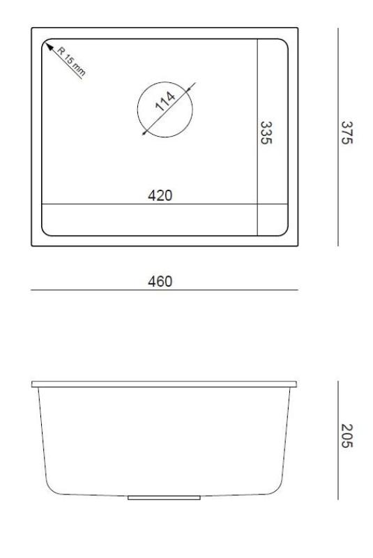 Quadri Elston Grigio Lavello Sottopiano in Granito 420x335mm con Tappo in Acciaio Inox 1208967775