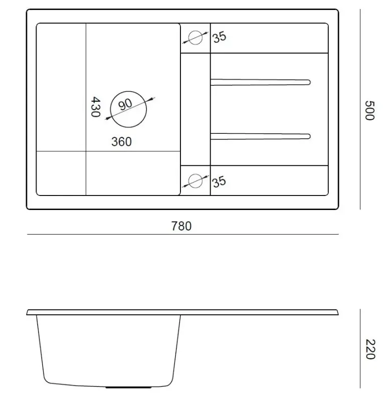 Quadri Sheffield Antracite Lavello da Incasso in Granito 78x50cm con Sgocciolatoio e Tappo in Acciaio Inox - 1208967794