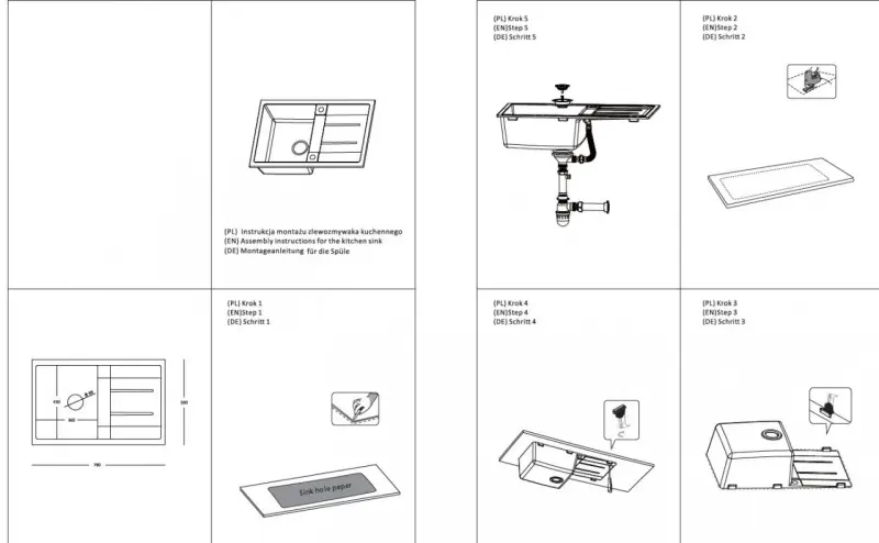 Quadri Sheffield Lavello Soprapiano in Granito Nero 78x50cm con Sgocciolatoio e Tappo in Acciaio Inox - 1208967805