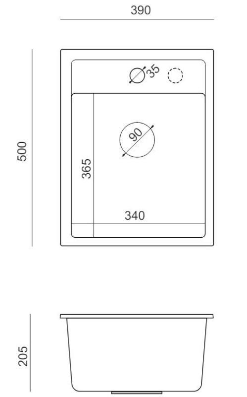 Quadri Londra Lavello in Granito Grigio 39x50 cm con Foro per Rubinetto per Installazione a Sbalzo - 1208967844