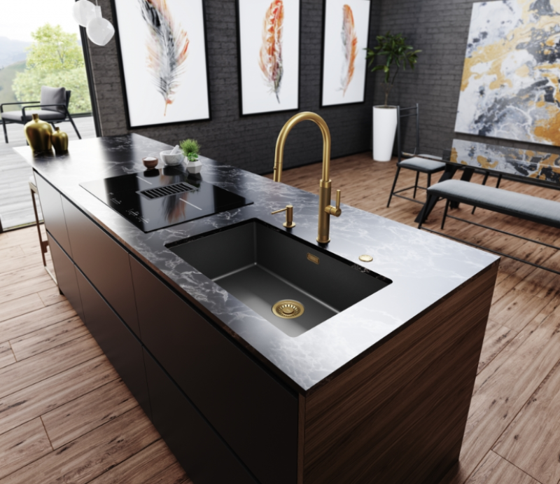 Franke Mythos Masterpiece Rubinetto da Cucina Oro con Bocca a J e Doccetta Estraibile - 115.0711.558